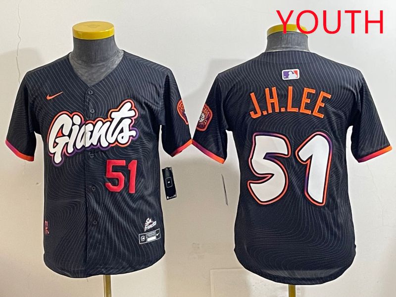 Youth San Francisco Giants #51 J.H.Lee Black Joint Name 2025 Nike MLB Jersey style 3->youth mlb jersey->Youth Jersey